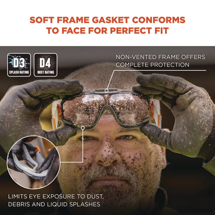 Skullerz ARKYN Anti-Scratch and Enhanced Anti-Fog Safety Goggles with Neoprene Strap, Clear