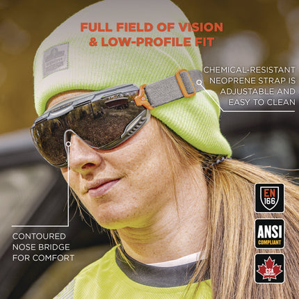 Skullerz ARKYN Anti-Scratch and Enhanced Anti-Fog Safety Goggles with Neoprene Strap, Smoke