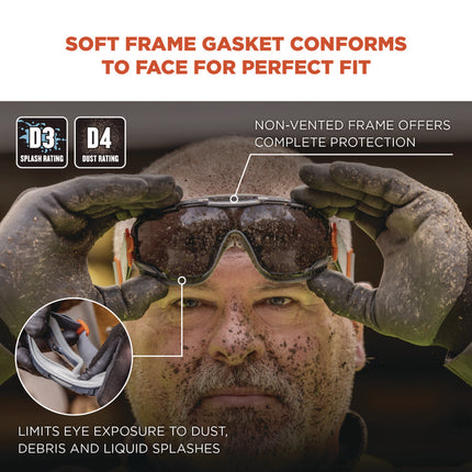 Skullerz ARKYN Anti-Scratch and Enhanced Anti-Fog Safety Goggles with Neoprene Strap, Smoke