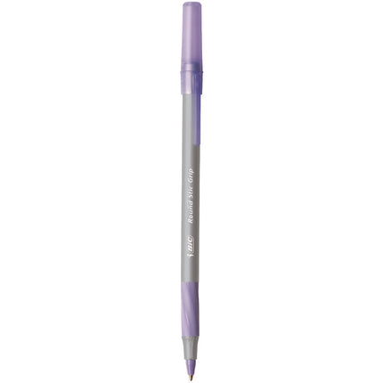 Round Stic Grip Xtra Comfort Ballpoint Pen, Easy-Glide System, Stick, Medium 1.2 mm, Purple Ink, Gray/Purple Barrel, Dozen
