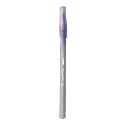 Round Stic Grip Xtra Comfort Ballpoint Pen, Easy-Glide System, Stick, Medium 1.2 mm, Purple Ink, Gray/Purple Barrel, Dozen