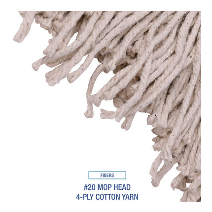 Handle/Deck Mops, #20 White Cotton Head, 54" Natural Wood Handle