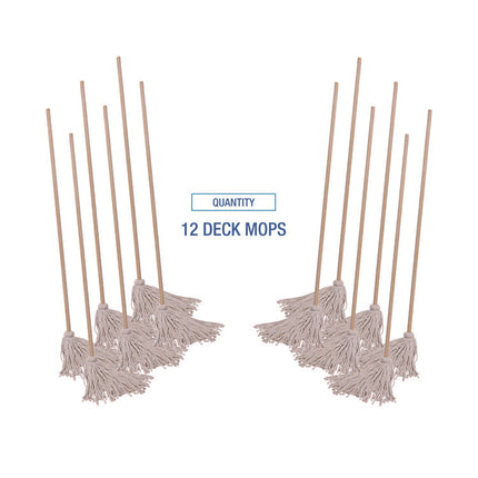 Handle/Deck Mops, #20 White Cotton Head, 54" Natural Wood Handle