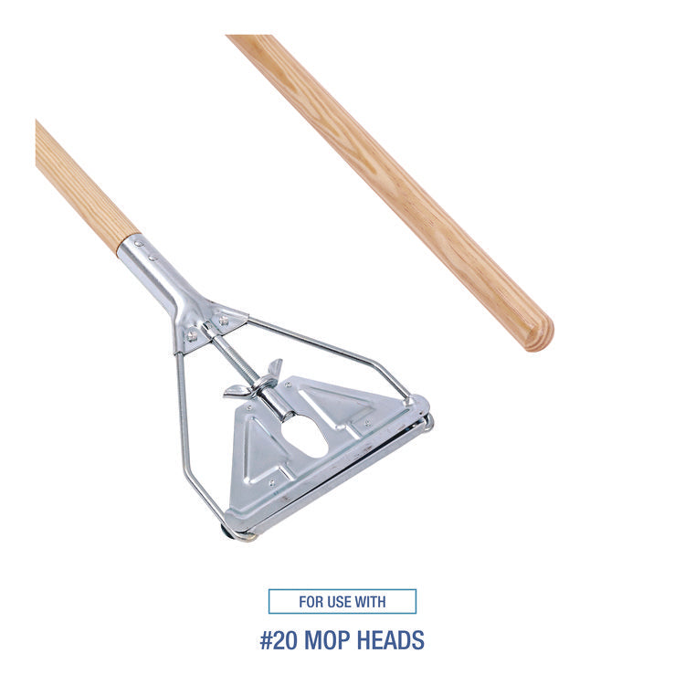 Quick Change Metal Head Mop Handle for No. 20 and Up Heads, 62" Wood Handle