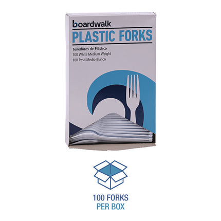 Mediumweight Polystyrene Cutlery, Fork, Plastic, White, 100/Box, 10 Boxes/Carton