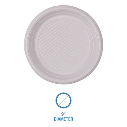 Hi-Impact Plastic Dinnerware, Plate, 9" Dia, White, 500/carton
