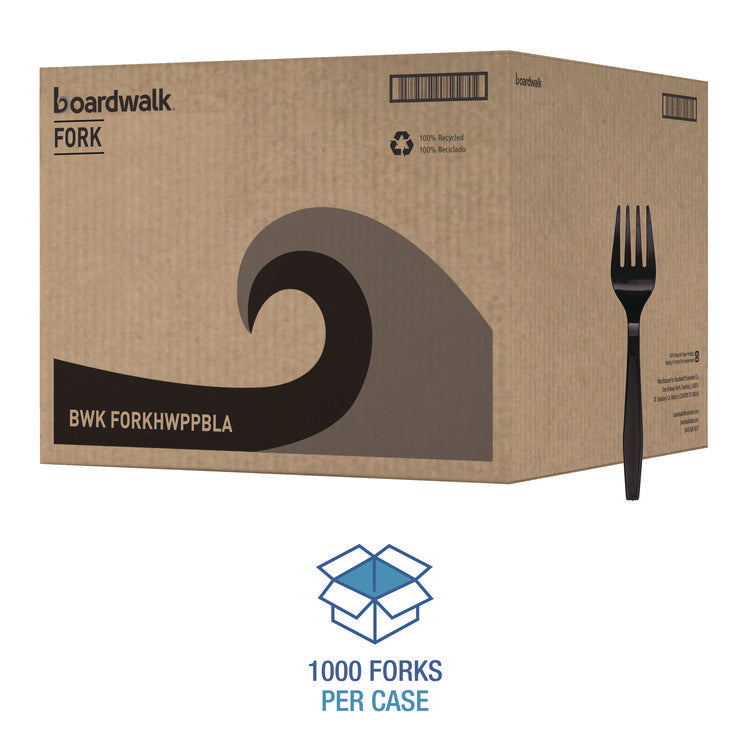 Heavyweight Polypropylene Cutlery, Fork, Plastic, Black, 1,000/Carton