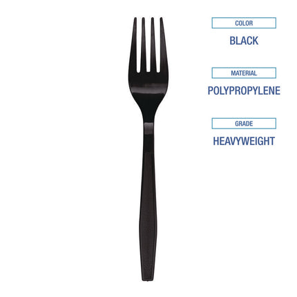 Heavyweight Polypropylene Cutlery, Fork, Plastic, Black, 1,000/Carton