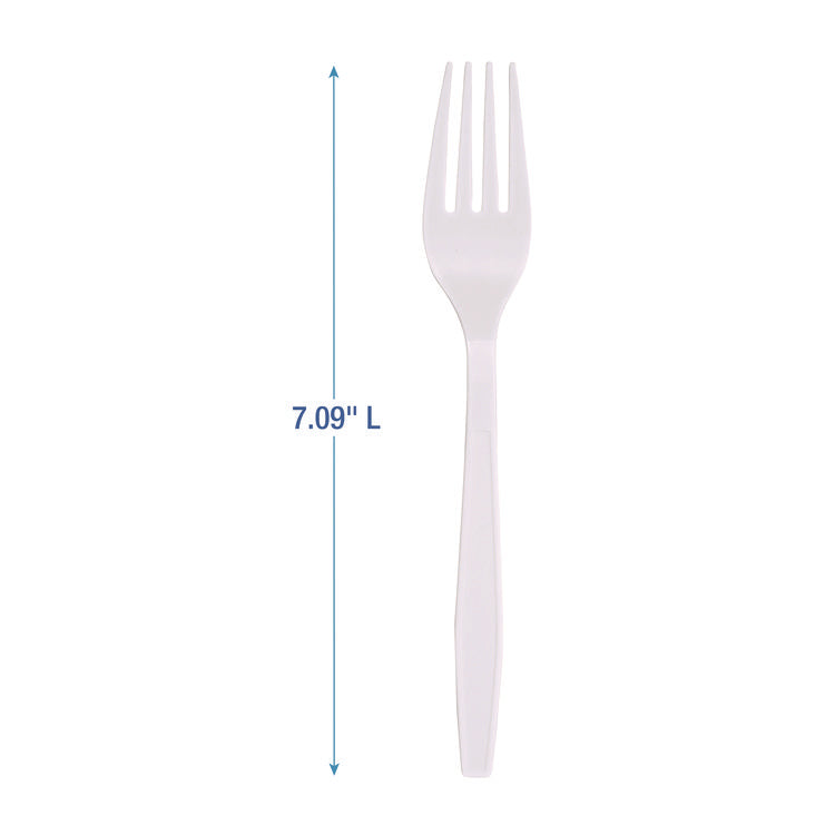 Heavyweight Polypropylene Cutlery, Fork, Plastic, White, 1,000/Carton