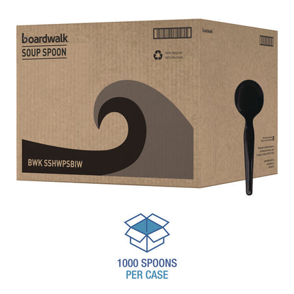 Heavyweight Wrapped Polystyrene Cutlery, Soup Spoon, Plastic, Black, 1,000/Carton