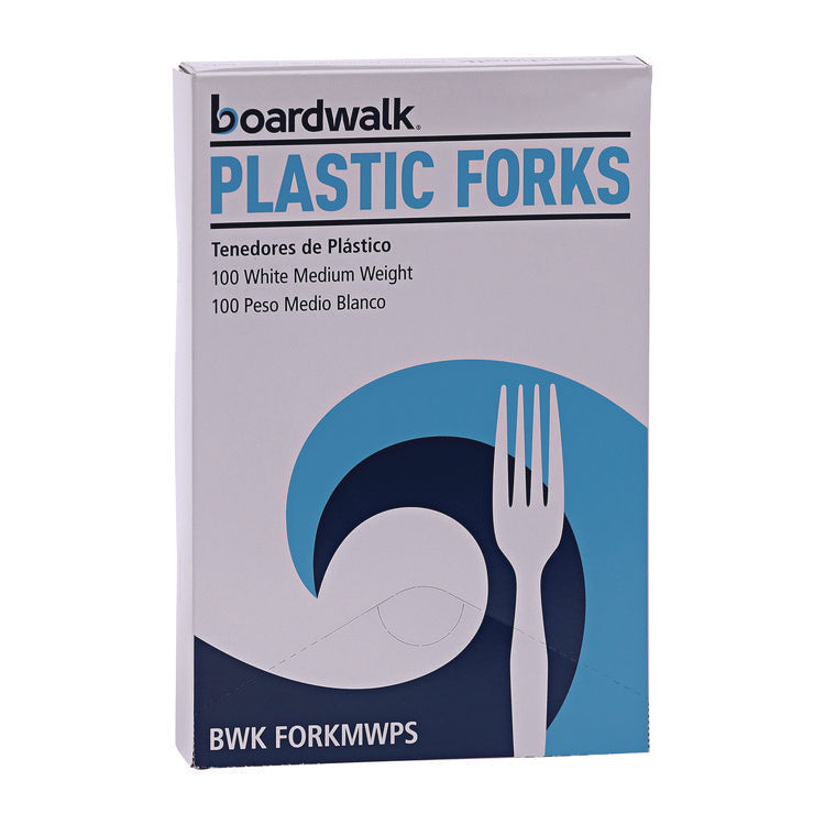 Mediumweight Polystyrene Cutlery, Fork, Plastic, White, 100/Box, 10 Boxes/Carton