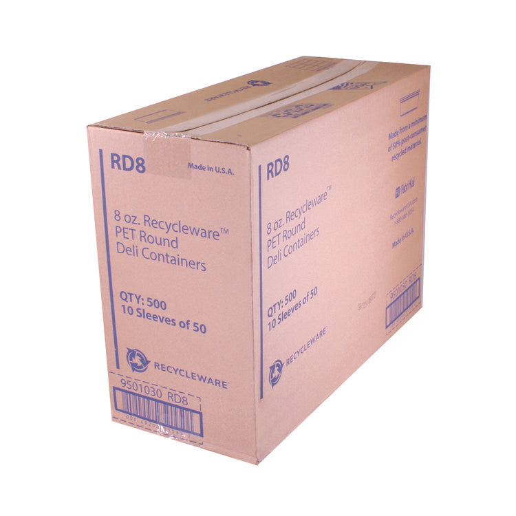 Recycleware Round Deli Container, 8 oz, 4.6" Diameter x 1.7" h, Clear, Plastic, 500/Carton