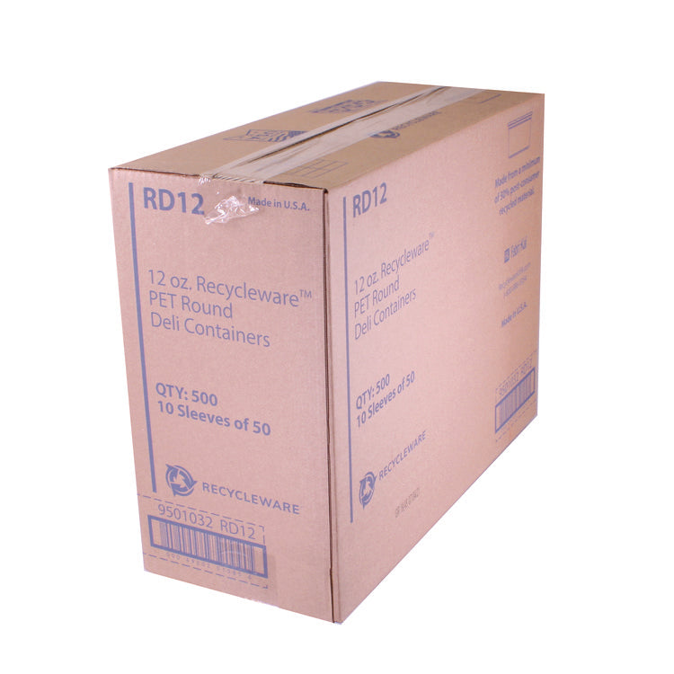Recycleware Round Deli Container, 12 oz, 4.6" Diameter x 2.3" h, Clear, Plastic, 500/Carton
