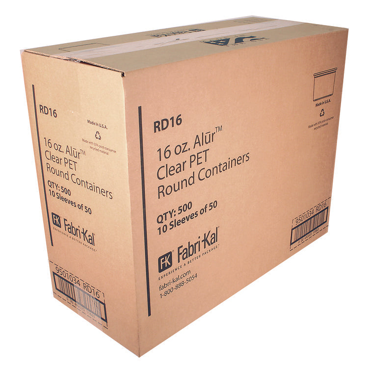 Recycleware Round Deli Container, 16 oz, 4.6" Diameter x 3" h, Clear, Plastic, 500/Carton