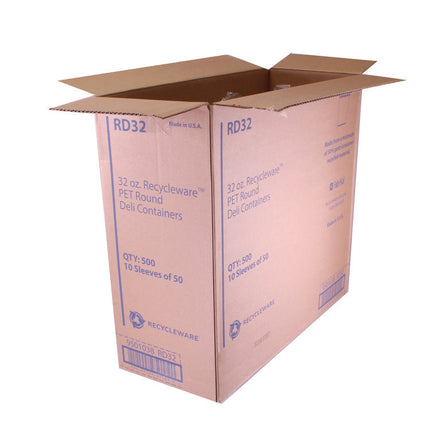 Recycleware Round Deli Container, 32 oz, 4.6" Diameter x 5.8" h, Clear, Plastic, 500/Carton