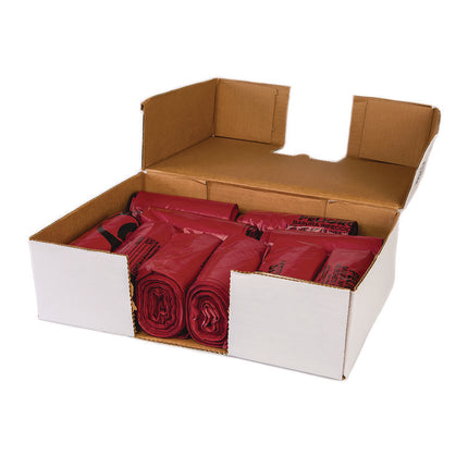 Institutional Low-Density Can Liners, Infectious Waste Biohazard, 10 gal, 1.3 mil, 24 x 23, Red, Interleaved, 25/RL, 10 RL/CT