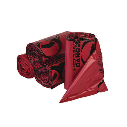 Institutional Low-Density Can Liners, Infectious Waste Biohazard, 10 gal, 1.3 mil, 24 x 23, Red, Interleaved, 25/RL, 10 RL/CT
