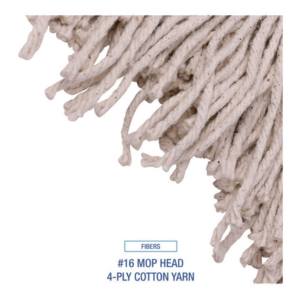 Cotton Deck Mop, #16 White Cotton Head, 50" Wood Handle, 12/Carton