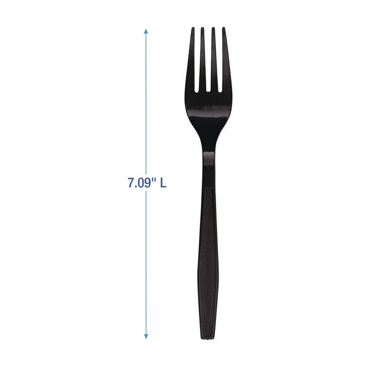 Heavyweight Polypropylene Cutlery, Fork, Plastic, Black, 1,000/Carton
