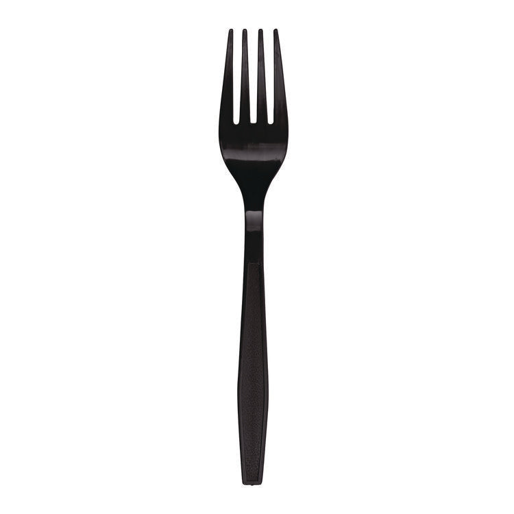 Heavyweight Polypropylene Cutlery, Fork, Plastic, Black, 1,000/Carton