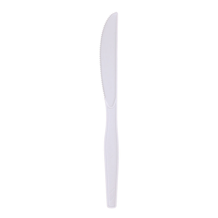 Mediumweight Polystyrene Cutlery, Knife, Plastic, White, 100/Box, 10 Boxes/Carton