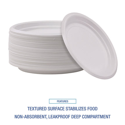 Hi-Impact Plastic Dinnerware, Plate, 9" Dia, White, 500/carton