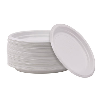 Hi-Impact Plastic Dinnerware, Plate, 9" Dia, White, 500/carton