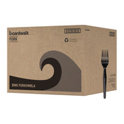 Heavyweight Polystyrene Cutlery, Fork, Plastic, Black, 1,000/Carton