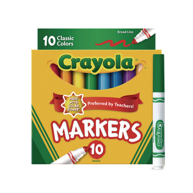 Non-Washable Marker, Broad Bullet Tip, Assorted Classic Colors, 10/Pack