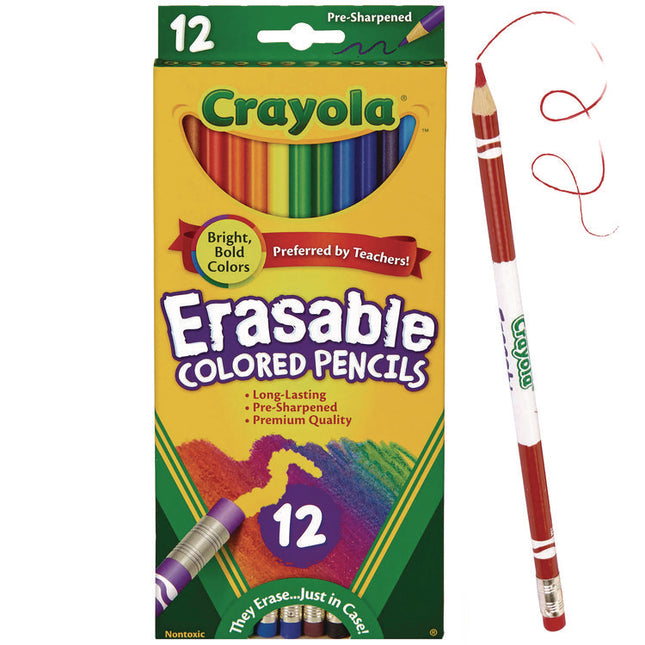 Erasable Color Pencil Set, 3.3 mm, 2B, Assorted Lead and Barrel Colors, Dozen