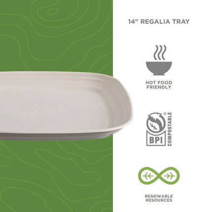 Regalia Renewable Sugarcane Tray, 9.06 x 14.37, White, Sugarcane, 100/Carton