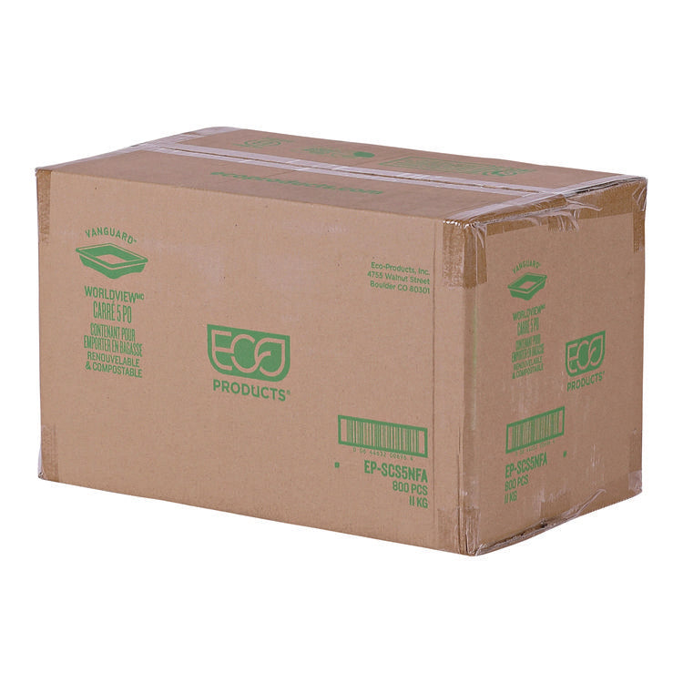 Vanguard Worldview Renewable and Compostable Sugarcane Takeout Containers, 9.9 oz, 5 x 5 x 1, White, 800/Carton