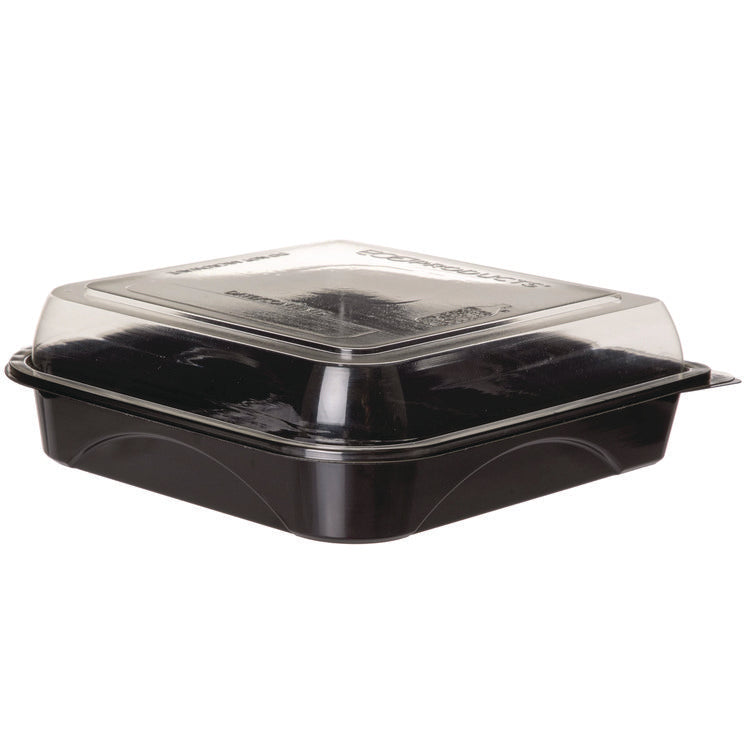 100% Recycled Content 9" Premium Take Out Containers, 42 oz, 9 x 8.8 x 1.6, Black/Clear, Plastic, 50/Pack, 3 Packs/Carton