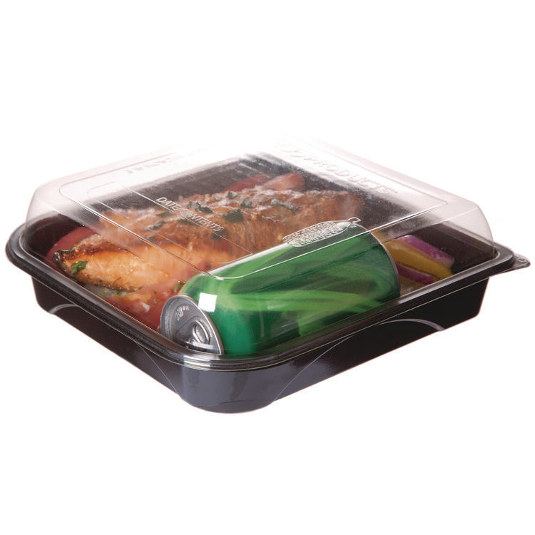 100% Recycled Content 9" Premium Take Out Containers, 42 oz, 9 x 8.8 x 1.6, Black/Clear, Plastic, 50/Pack, 3 Packs/Carton