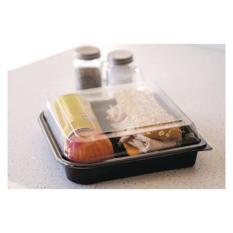 100% Recycled Content 9" Premium Take Out Containers, 42 oz, 9 x 8.8 x 1.6, Black/Clear, Plastic, 50/Pack, 3 Packs/Carton