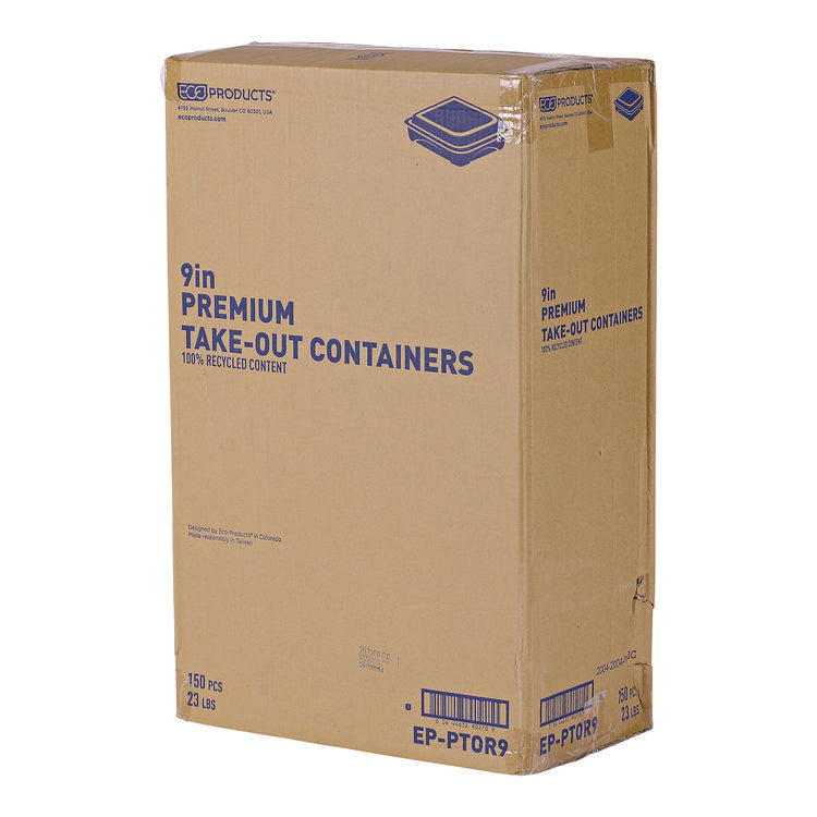 100% Recycled Content 9" Premium Take Out Containers, 42 oz, 9 x 8.8 x 1.6, Black/Clear, Plastic, 50/Pack, 3 Packs/Carton