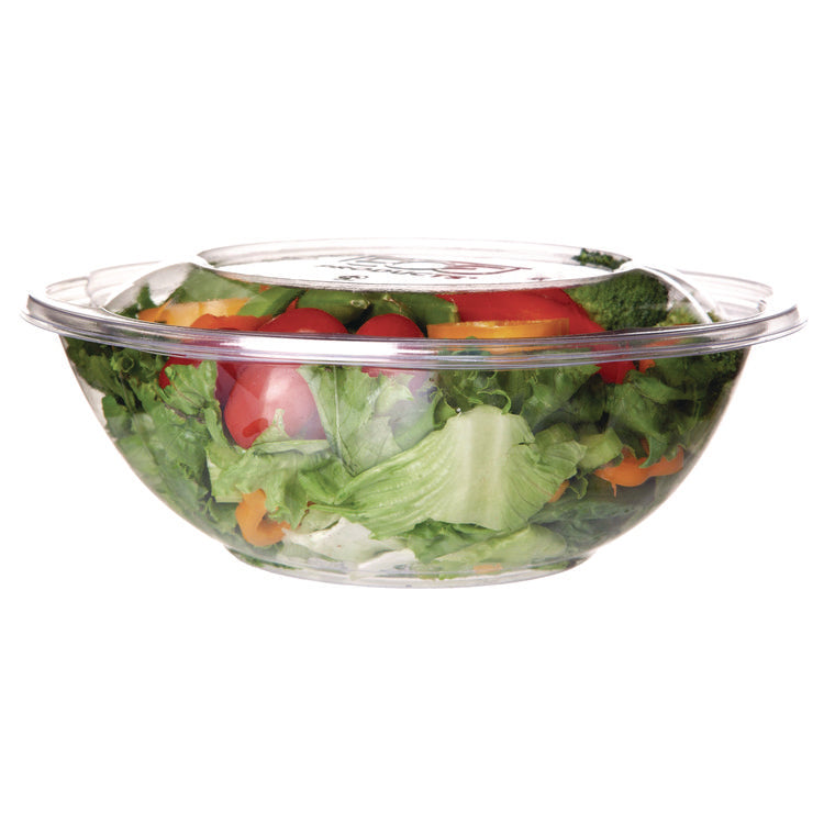 Salad Bowls with Lids, Squat, 64 oz, 9.5" Diameter x 3.2" h, Clear, Plastic, 150/Carton