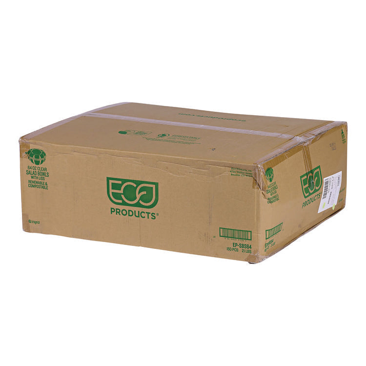 Salad Bowls with Lids, Squat, 64 oz, 9.5" Diameter x 3.2" h, Clear, Plastic, 150/Carton