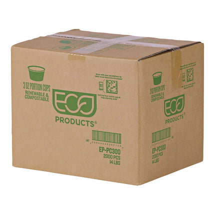 Renewable and Compostable Portion Cups, 3 oz, Plastic, Clear, 100/Pack, 20 Packs/Carton