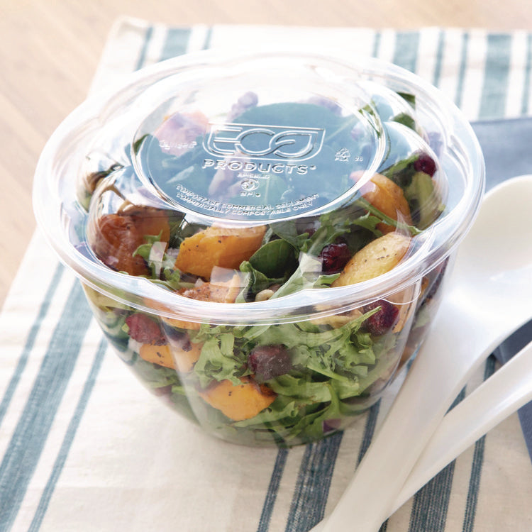 Renewable and Compostable Lids, Fits 24, 32 and 48 oz Salad Bowls, Clear, Plastic, 300/Carton