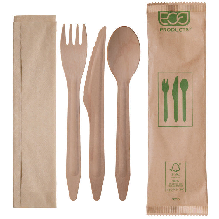 Wood Cutlery, General Purpose, Fork/Knife/Napkin/Spoon, Natural, 500/Carton