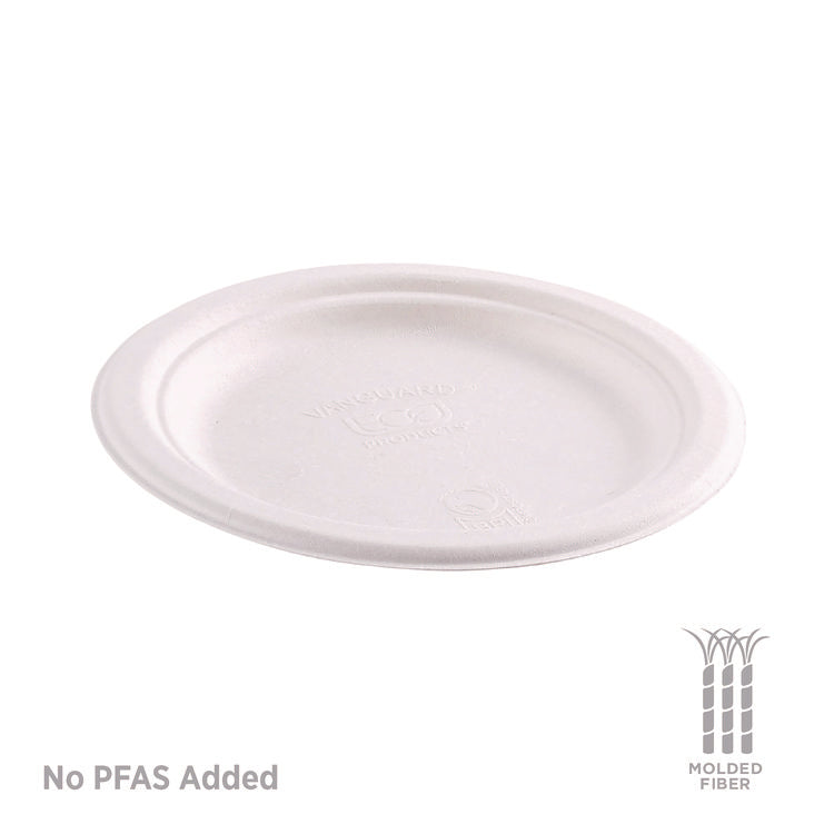 Vanguard Renewable And Compostable Sugarcane Plates, 7" Dia, White, 1,000/carton