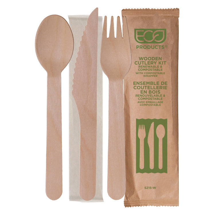 Wood Cutlery, General Purpose, Fork/Knife/Napkin/Spoon, Natural, 500/Carton
