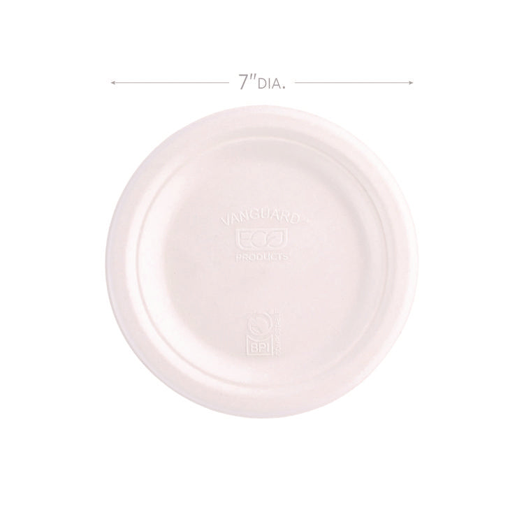 Vanguard Renewable And Compostable Sugarcane Plates, 7" Dia, White, 1,000/carton