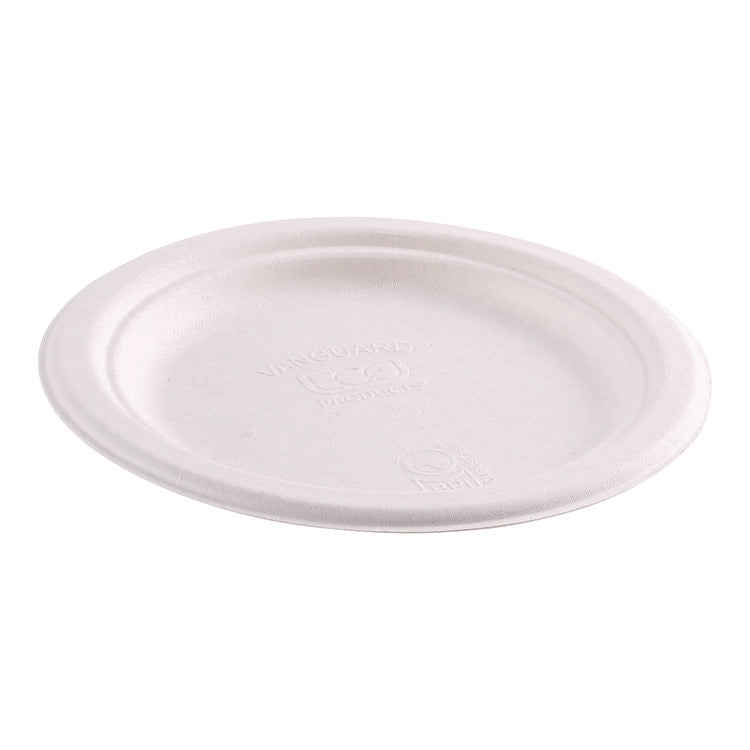 Vanguard Renewable And Compostable Sugarcane Plates, 7" Dia, White, 1,000/carton