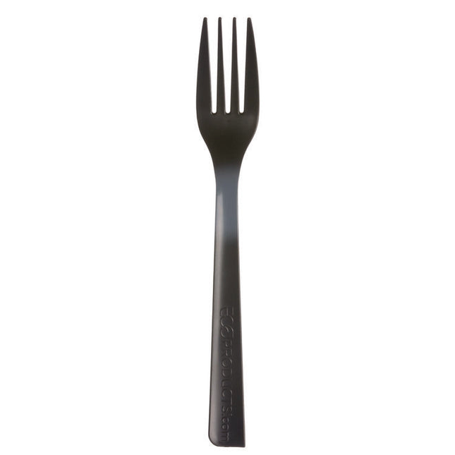 100% Recycled Content Cutlery, Fork, Plastic, Black, 50/Pack, 20 Packs/Carton