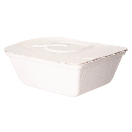 Vanguard Folia Renewable and Compostable Take-Out Container, 3 Compartments, 35 oz, 5.8 x 6.9 x 2.5, White, Sugarcane, 300/CT