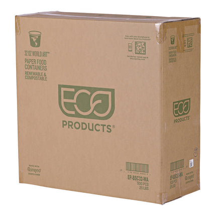 World Art Renewable and Compostable Food Container, 32 oz, 4.05" Diameter x 5.8" h, Tan, Paper, 25/Pack, 20 Packs/Carton