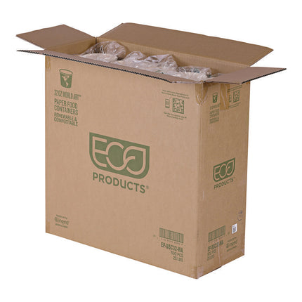 World Art Renewable and Compostable Food Container, 32 oz, 4.05" Diameter x 5.8" h, Tan, Paper, 25/Pack, 20 Packs/Carton