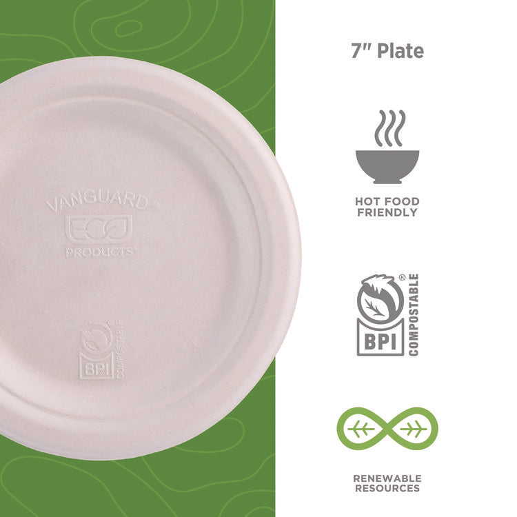 Vanguard Renewable And Compostable Sugarcane Plates, 7" Dia, White, 1,000/carton